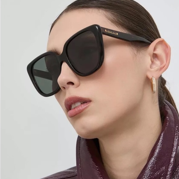 NEW GUCCI G1169S 001 BLACK BROWN WOMEN OVERSIZED SUNGLASSES GUCCI - Picture 4 of 15